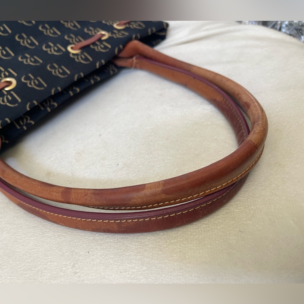 Dooney & Bourke Blue Monogram Tote with Brown Leather Trim - Picture 9 of 13